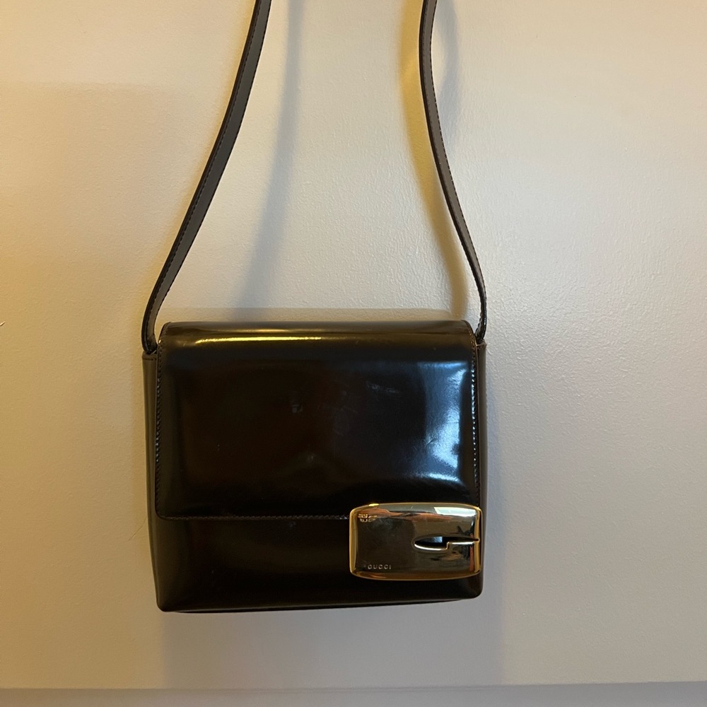 Gucci Tom Ford Square G Brown Leather Shoulder Bag.